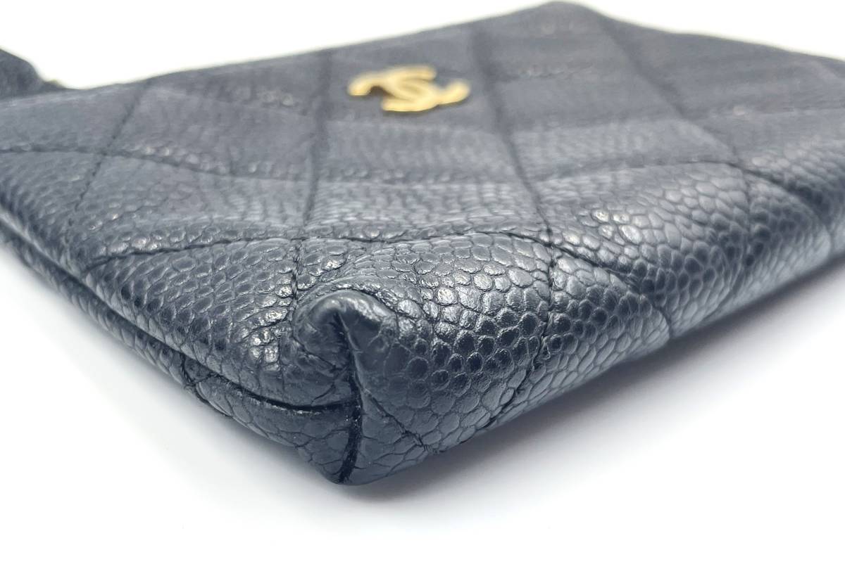 シャネル CHANEL コインケース マトラッセ キャビアスキン 黒 ココ