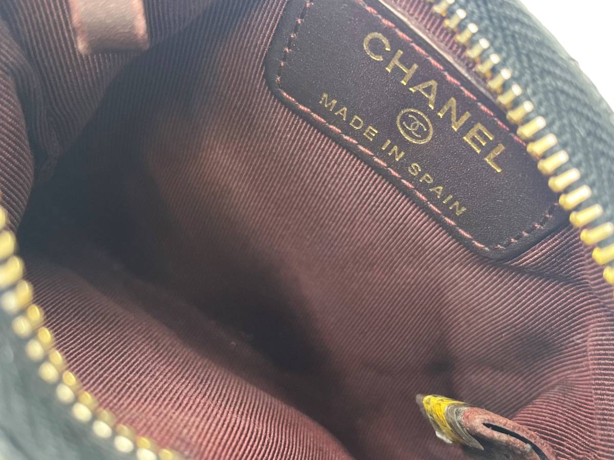 シャネル CHANEL コインケース マトラッセ キャビアスキン 黒 ココ