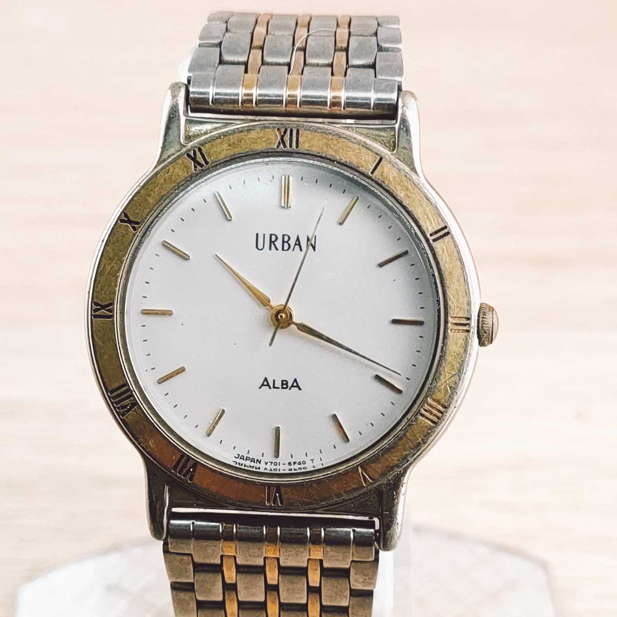 SEIKO セイコー ALBA アルバ URBAN アーバン 腕時計 アナログ V701 6C50 時計 ヴィンテージ 2針 白文字盤 アクセサリー アンティーク_画像1