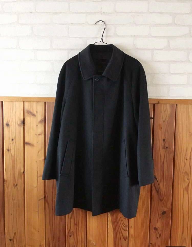 美品 Balestrino メンズ カシミヤ 100% ステンカラーコート S-Mサイズ位 黒系 チャコールグレー系 カシミア フォーマル ビジネス cashmere_画像1