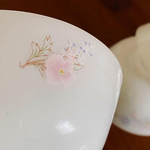 Taiwan retro * milk glass *.. tea . floral print * Taiwan tableware * Vintage ti385610v