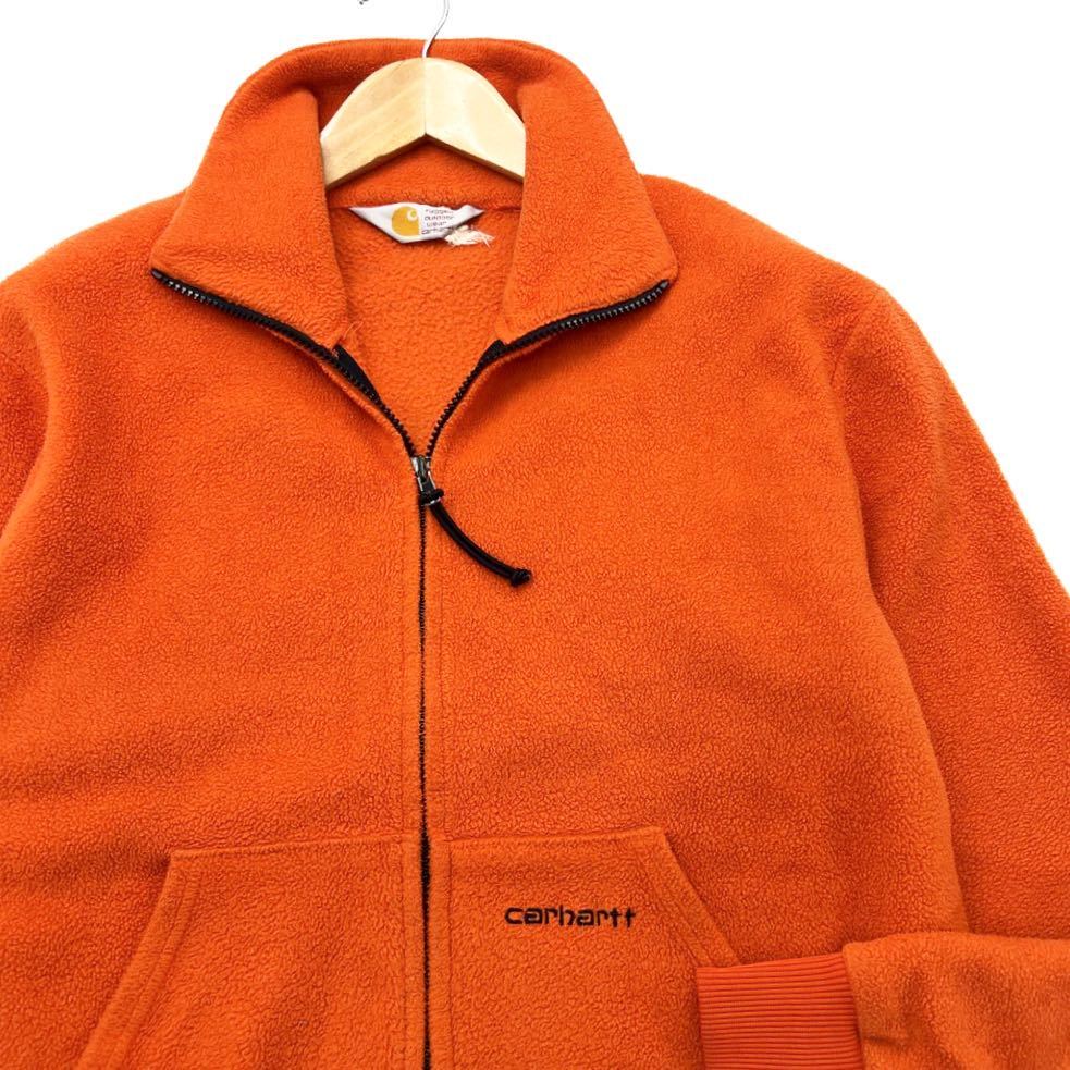 カーハート ☆ Carhartt 絶妙なビビットカラー◎ オレンジ フリース ジップアップ ジャケット L相当 ストリート スケーター 古着MIX■DE196_画像4