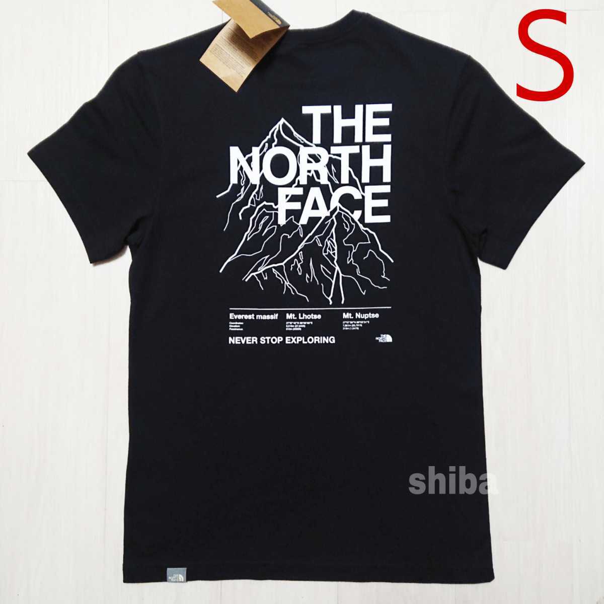 THE NORTH FACE ノースフェイス　tシャツ 半袖 黒 ブラック 白 ホワイト マウンテン アウトライン 海外Sサイズ_画像1