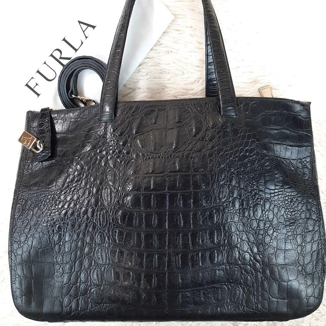 極美品】FURLA フルラ ショルダーバッグ トートバッグ 2way クロコ型