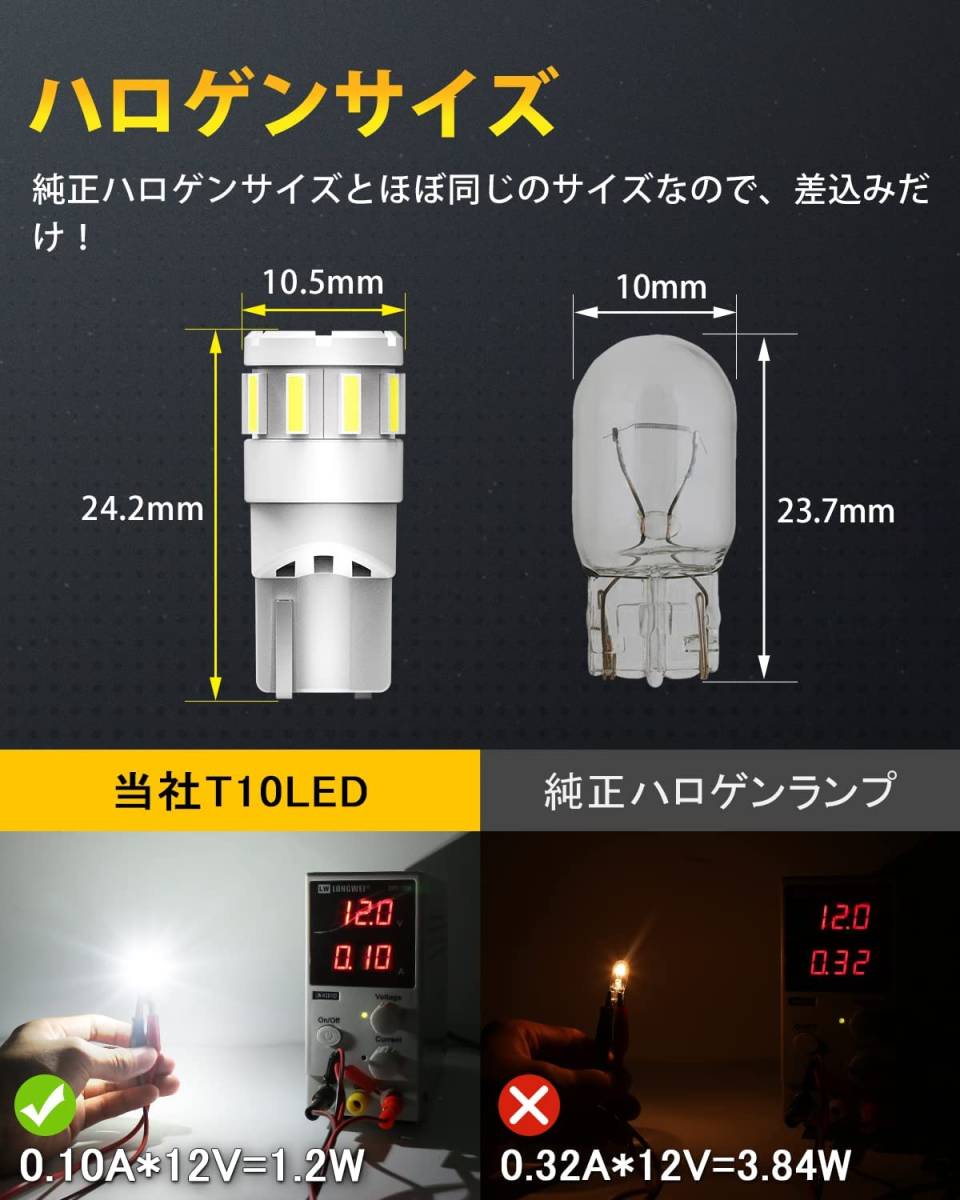 『送料無料』【爆光モデル】T10 LED 爆光 ホワイト キャンセラー内蔵 車検対応　10SMD 12V 1.2W ランプ　10個　白　ライト　BO　バルブ_画像3