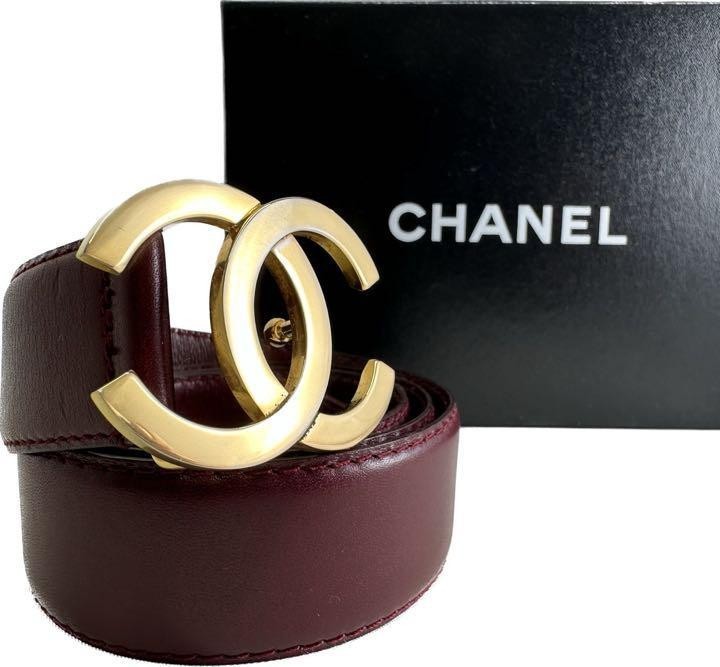 極美品 CHANEL シャネル ベルト レザー ココマーク 金 0567-