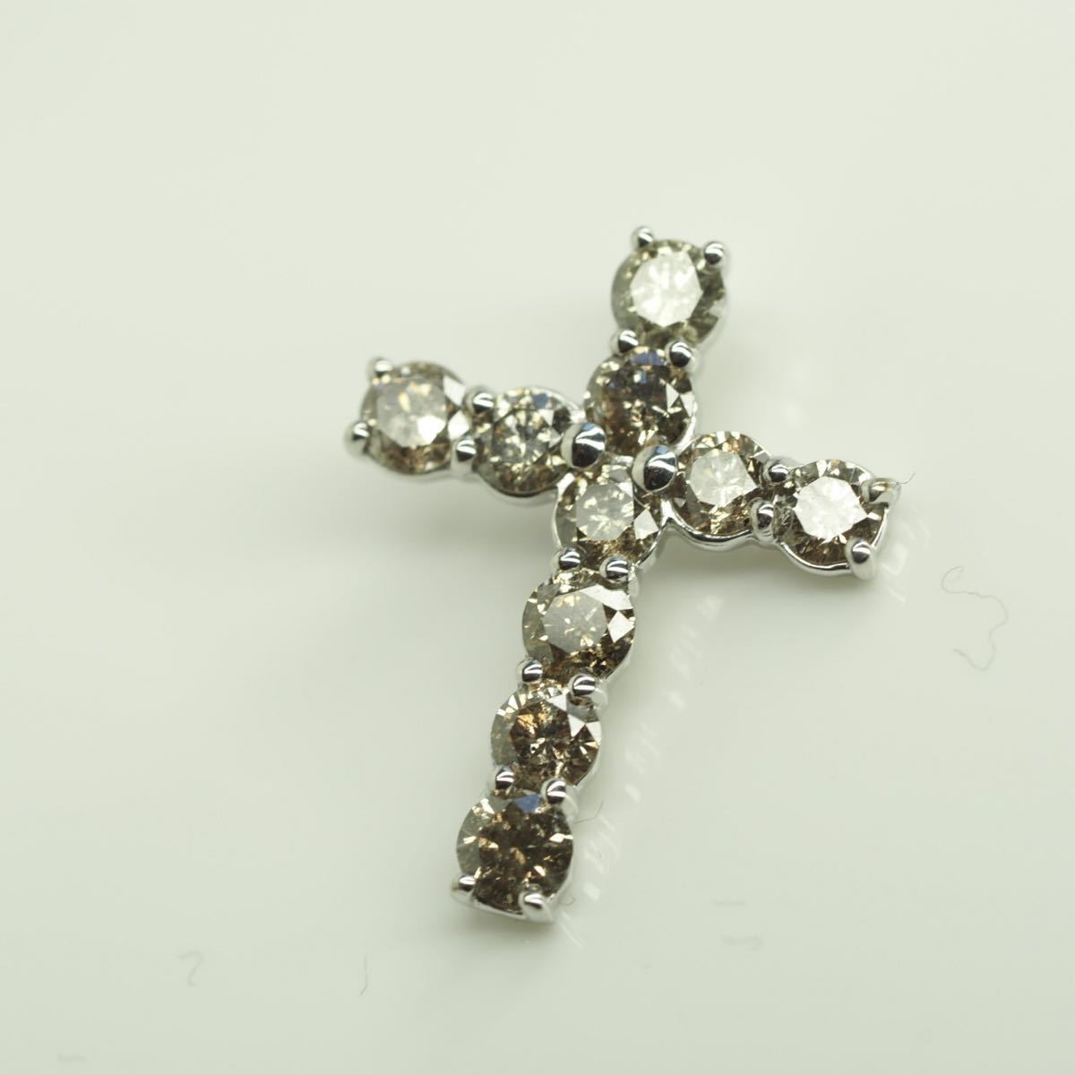 D1.00ct!クロスモチーフK18WG天然ダイヤモンドペンダントトップ ...