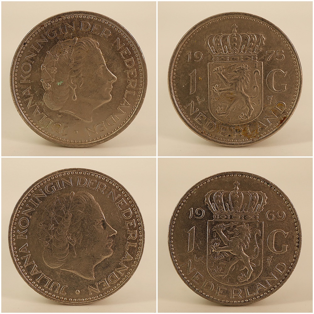 【銀貨】オランダ銀貨 ◇ ユリアナ女王 ◇ 1961年1969年1970年1975年1980年◇７枚◇ 海外コイン 海外銀貨 古銭_画像9
