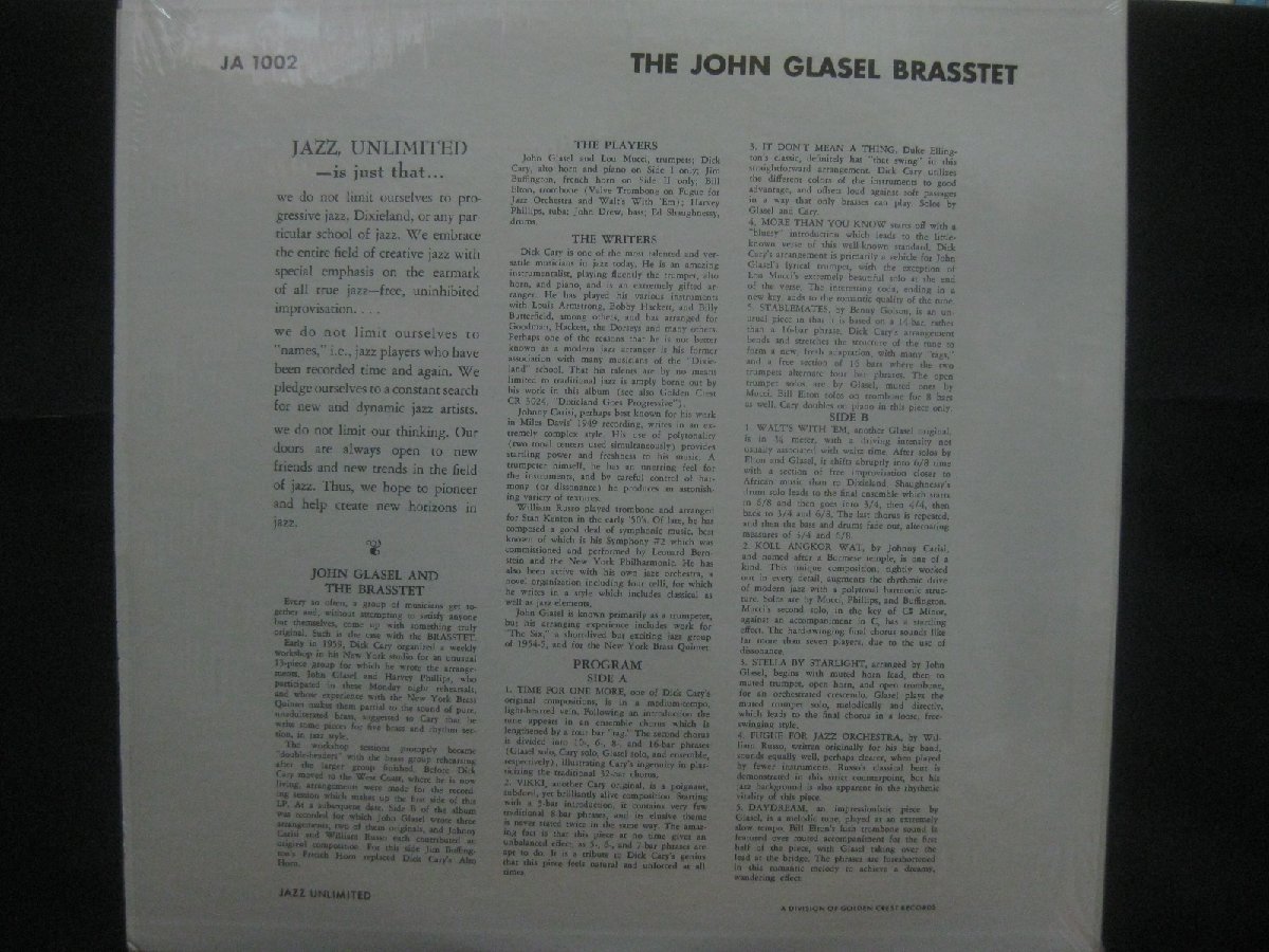 ジョン・グラーゼル / The John Glasel Brasstet / Jazz Unlimited ◆LP6369NO OBRP◆LP_画像2