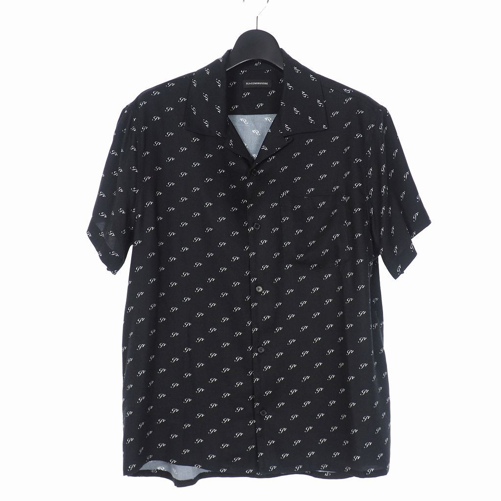 ピースマイナスワン PEACEMINUSONE 総柄 オープンカラー シャツ 半袖 黒 ブラック N2 8173 メンズ