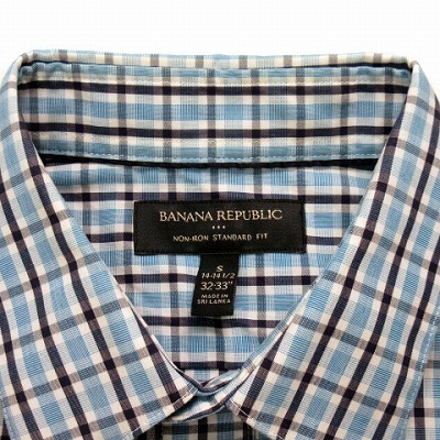 バナナリパブリック BANANA REPUBLIC シャツ チェック 長袖 コットン S 青 ブルー メンズ_画像3