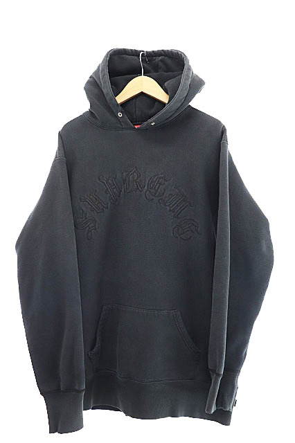 シュプリーム SUPREME 希少 紙タグ 00s Gothic Arc Logo Pullover Hooded Sweatshirt OLD ENGLISH ゴシック アーチ ロゴ パーカー L 黒☆AA