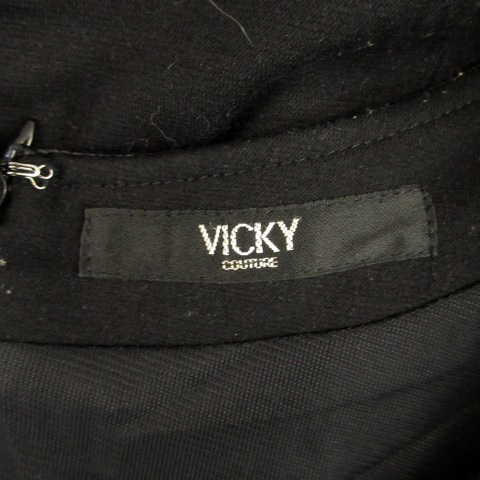  Vicky VICKY One-piece round neck 7 minute sleeve mini height fake leather switch 2 black black /HO8 lady's 