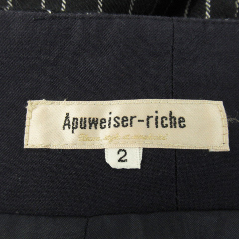 アプワイザーリッシェ Apuweiser-riche タイトスカート ひざ丈 スリット リボン ストライプ柄 2 紺 ネイビー /YK7 レディース_画像5