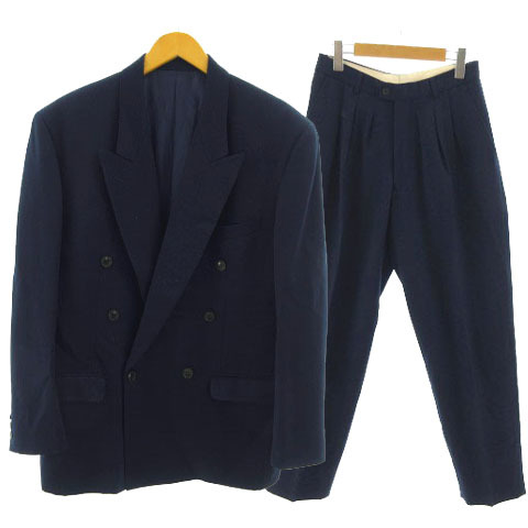 ケンゾー KENZO スーツ ビンテージ セットアップ ジャケット ピークドラペル ダブル パンツ ウール 日本製 ネイビー 紺 3