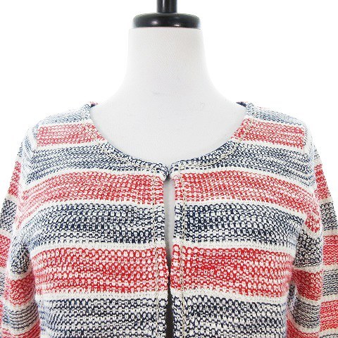 Gyro JAYRO jacket no color cardigan 7 minute sleeve crew neck knitted border L red red outer /CK lady's 