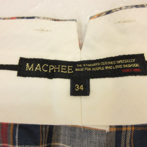 マカフィー MACPHEE トゥモローランド ショートパンツ チェック リネン 紺 白 赤 34 *E432 レディース_画像3