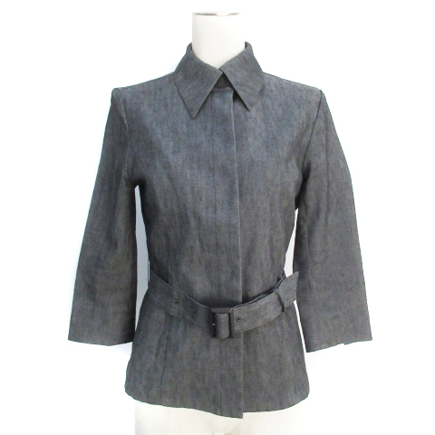  Indivi Denim jacket turn-down collar jacket middle height 7 minute sleeve belt attaching linen.36 black black /FF14 lady's 