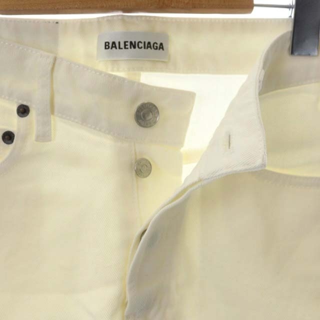 バレンシアガ BALENCIAGA 19年製 コットン ミニ デニムスカート タイト ボタンフライ 34 白 ホワイト /CM ■OS ■SH レディース_画像4