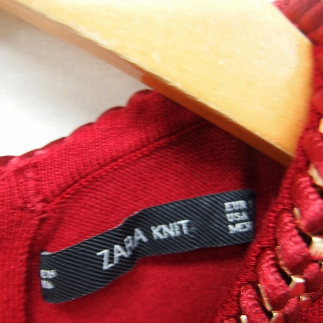 ザラ ZARA KNIT ニット セーター 七分袖 丸首 金具装飾 無地 S レッド 赤 /FT10 レディース_画像3