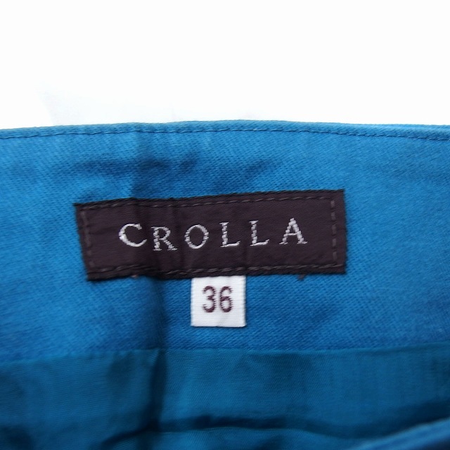 クローラ crolla フレア プリーツ スカート ミニ 無地 コットン 綿 36 ブルー 青 /FT20 レディース_画像3