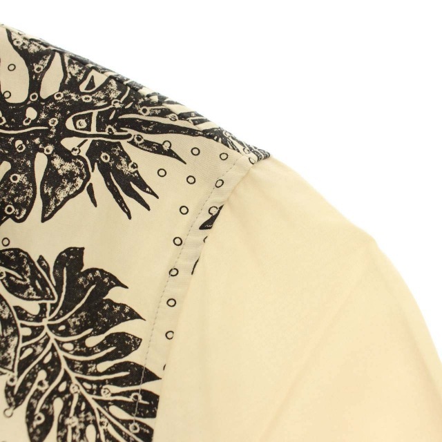 オーレット OURET アロハシャツ 総柄 葉っぱ柄 オープンカラー 半袖 S ベージュ /DK メンズの画像4