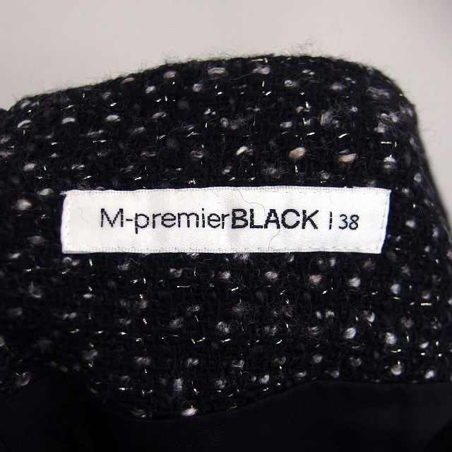 エムプルミエ ブラック M-Premier BLACK 台形 スカート ミニ 膝上 ウール混 ニット 総柄 ラメ混 パイピング 38 ブラック /HT5 レディース_画像3