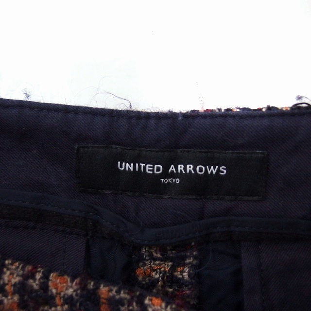 ユナイテッドアローズ UNITED ARROWS ショート パンツ ツイード ウール混 モヘヤ混 総柄 36 ブラウン 茶 ネイビー 紺 /FT42 レディース_画像3