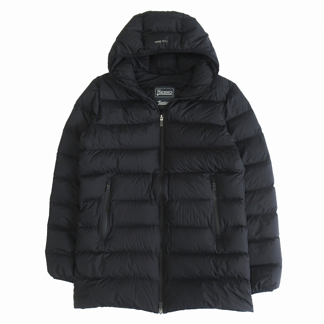 美品 17AW ヘルノ HERNO フーデット ダウン ジャケット ブルゾン ロゴ