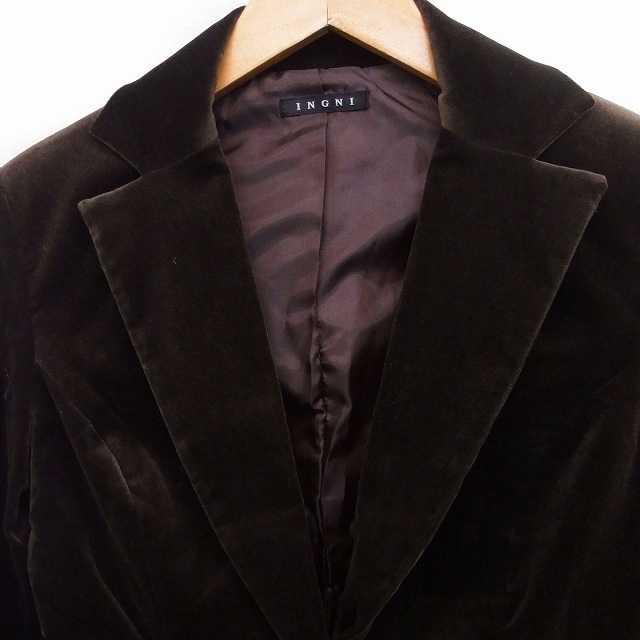  wing INGNI tailored jacket outer single plain velour cotton cotton M Brown tea /FT16 lady's 