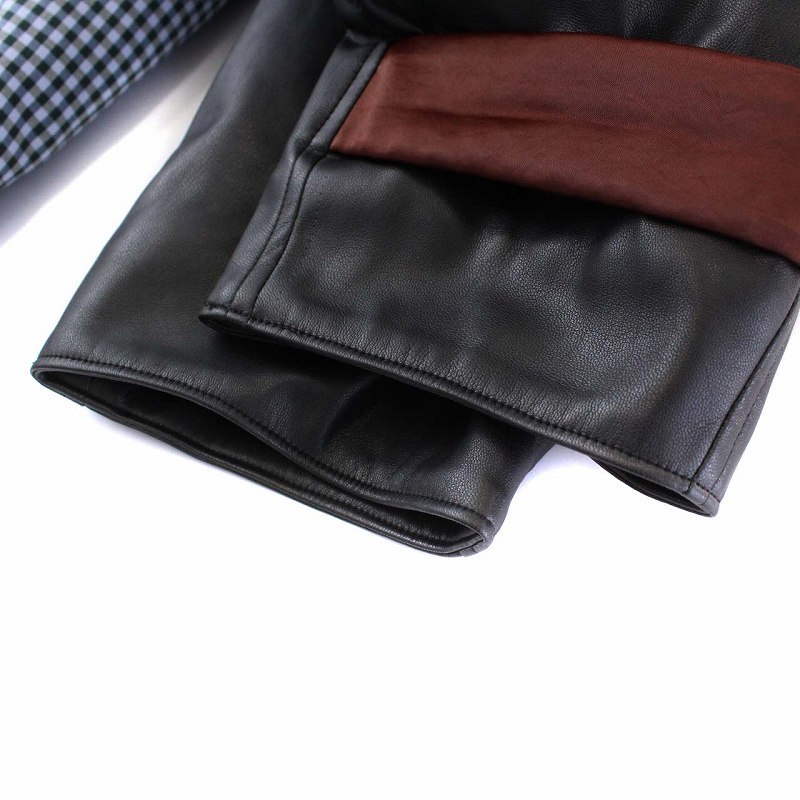 エンフォルド ENFOLD 21AW Synthetic leather スリーブJACKET 中綿ジャケット アウター チェック 切替 38 M 茶 黒 ブラウン ブラック /KH_画像7