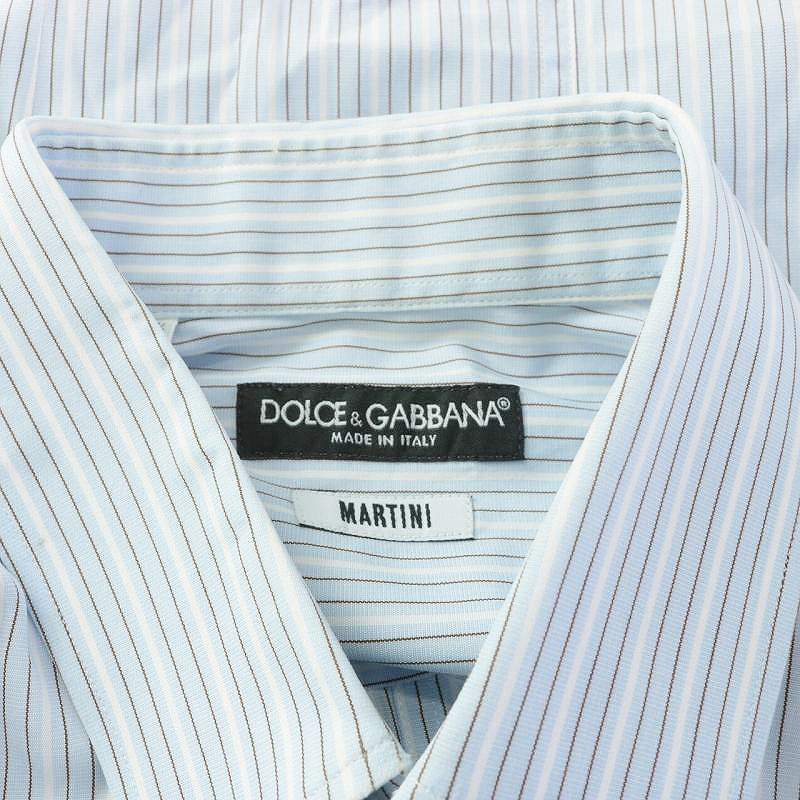 ドルチェ&ガッバーナ ドルガバ DOLCE&GABBANA MARTINI ワイシャツ ドレスシャツ 長袖 ストライプ 40 15 3/4 水色 ライトブルー /DJ8 メンズ_画像5