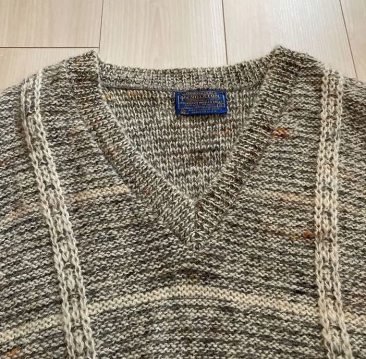 極美品 70s USA製 PENDLETON ペンドルトン Vネック ウールニット グレー XL_画像5