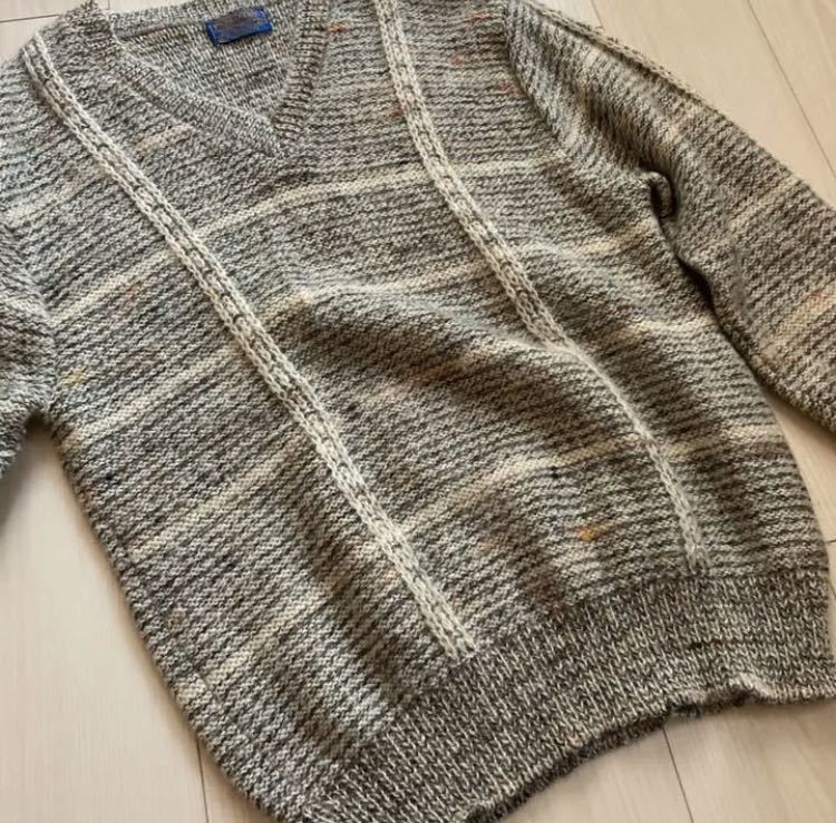 極美品 70s USA製 PENDLETON ペンドルトン Vネック ウールニット グレー XL_画像6