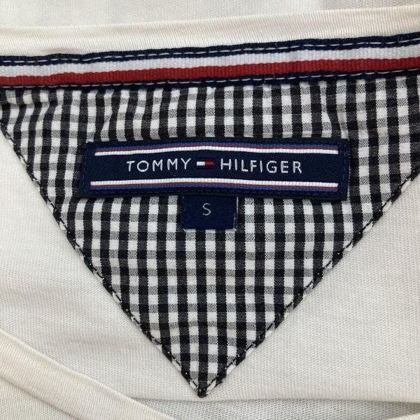 TOMMY HILFIGER トミーヒルフィガー 半袖 Tシャツ メンズ ホワイト 白色 ワンポイント 刺繍 ロゴマーク ボーダー Sサイズ コットン100