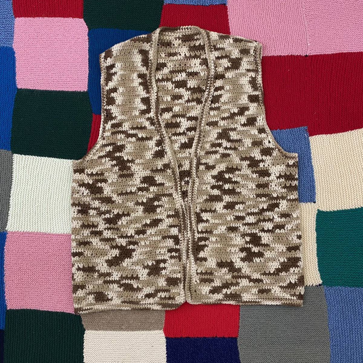 vintage us print knit vest アメリカ古着 ベスト ビンテージ ニットベスト プリントベスト 柄ベスト 古着 70s 80s