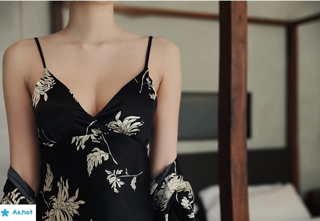  ネグリジェ キャミソール ナイトドレス XL ブラック　花柄