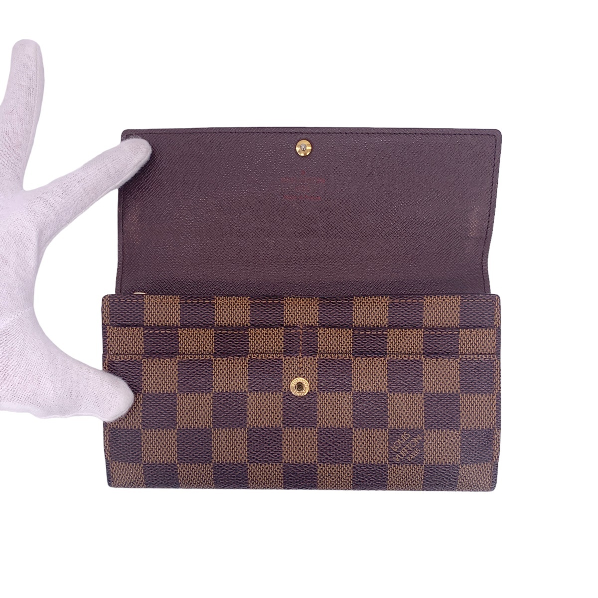 ルイヴィトン/LOUIS VUITTON ポルトフォイユ サラ N61734 ダミエ エベヌ ブラウン 長財布 ウォレット フラップ レディース 22019309DS_画像8