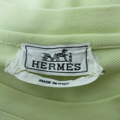 ヴィンテージ エルメス HERMES 鹿の子 Tシャツ カットソー コットン トップス ロゴH 刺繍 クルーネック 胸ポケット イタリア製 ビンテージ