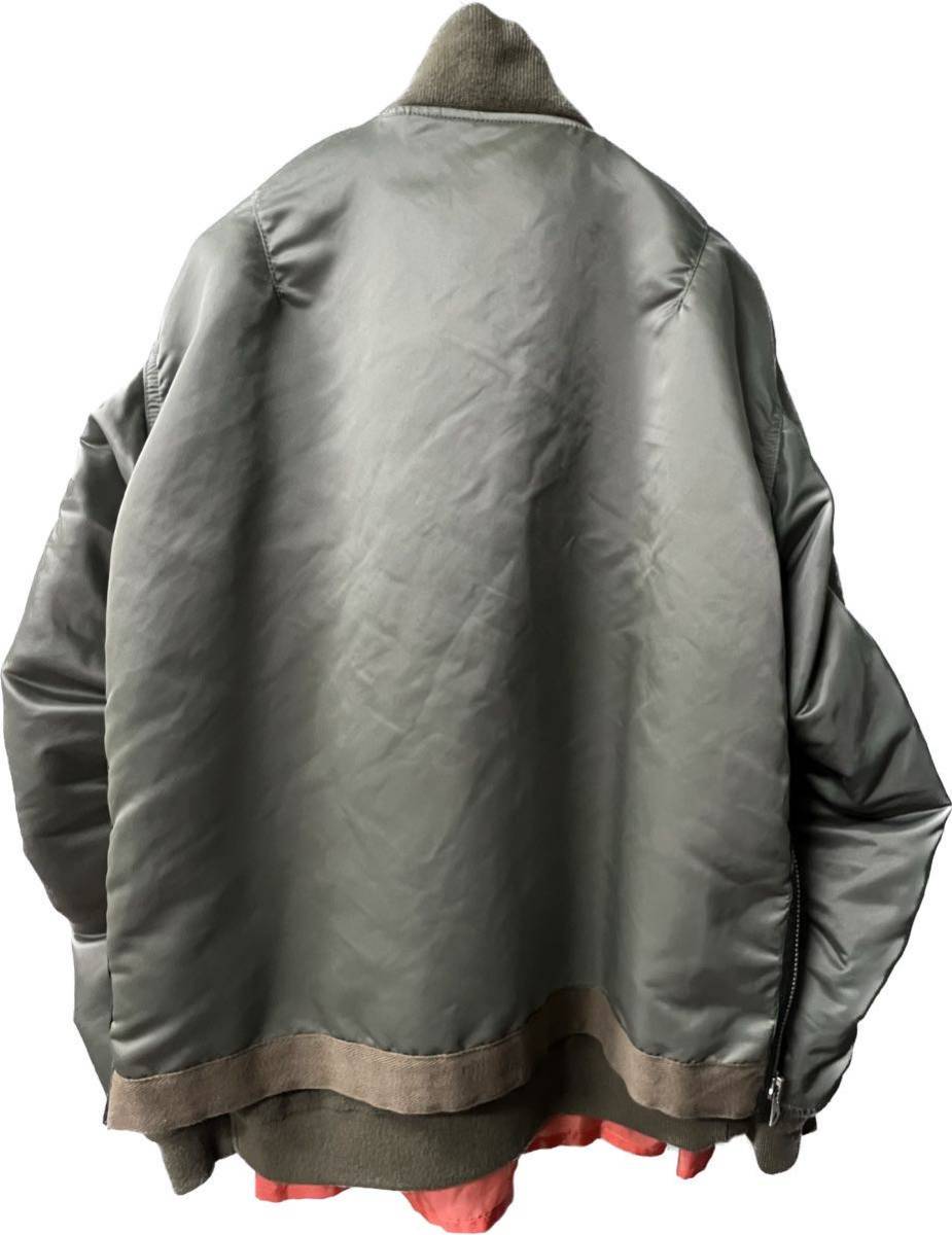 限定 (L) カーキ sacai FABRIC COMBO ma1 20SS サカイ レイヤード 二重