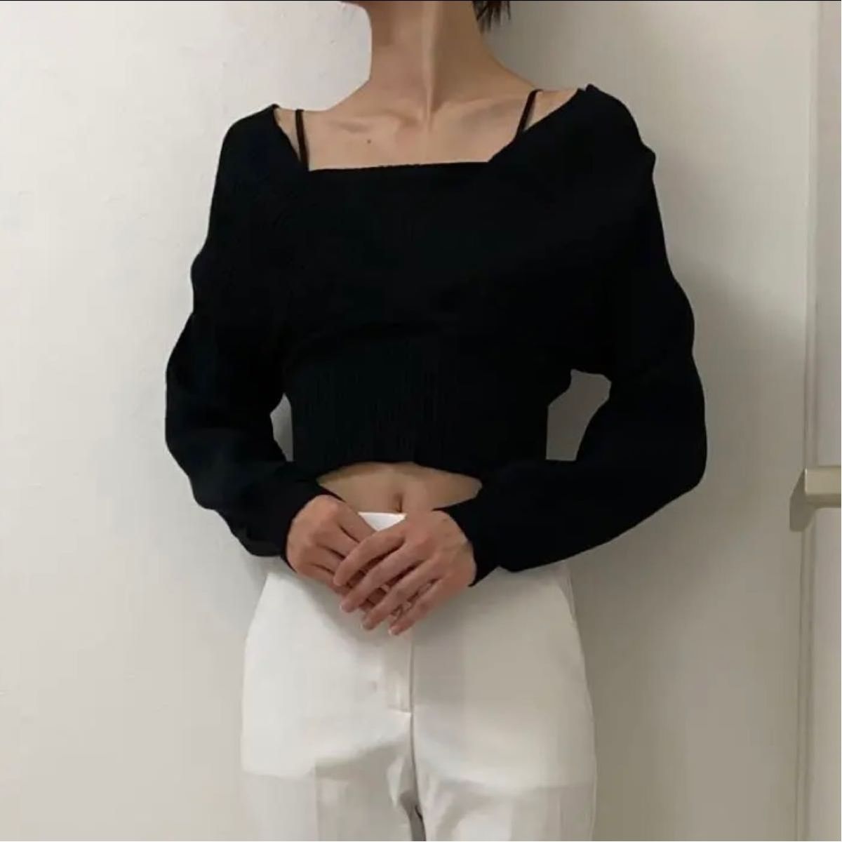 バックリボンカシュクールニットトップス