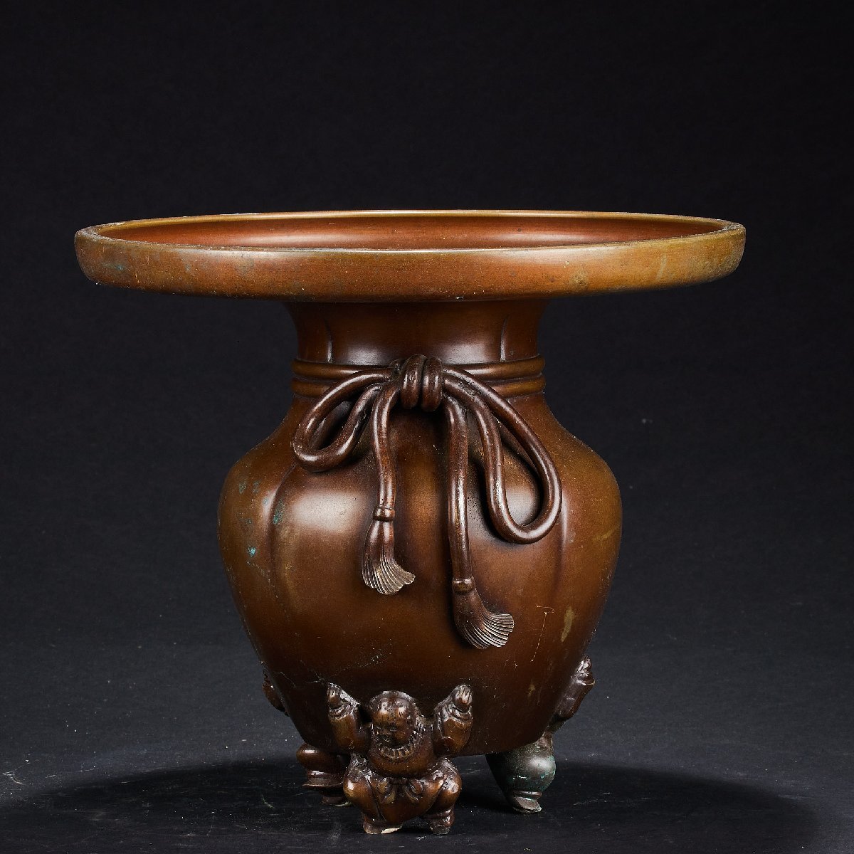 茄子紺 薄端 生け花 唐銅 花器 華道具 茶道具 花入 華道 古道具 - 通販
