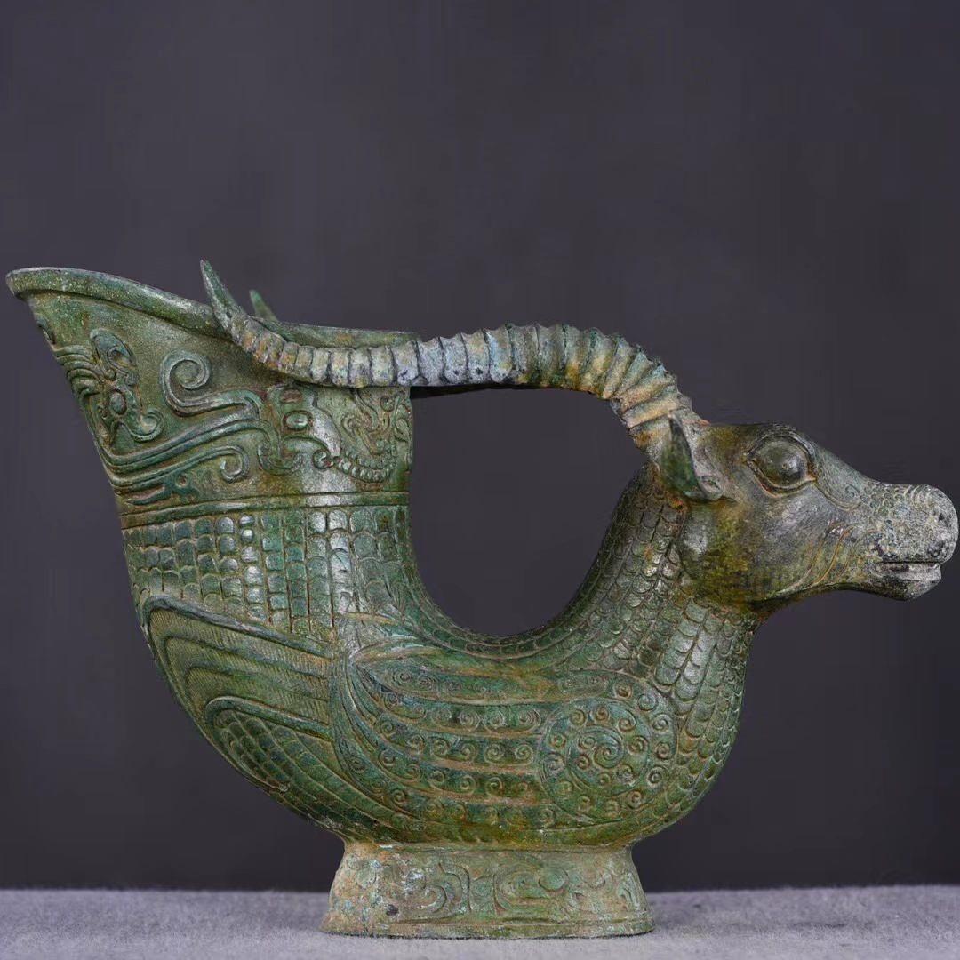 ◆旧蔵◆古美術 中国古玩 西周時期 古銅製 青銅器 鳳紋鹿頭杯時代物 AT17