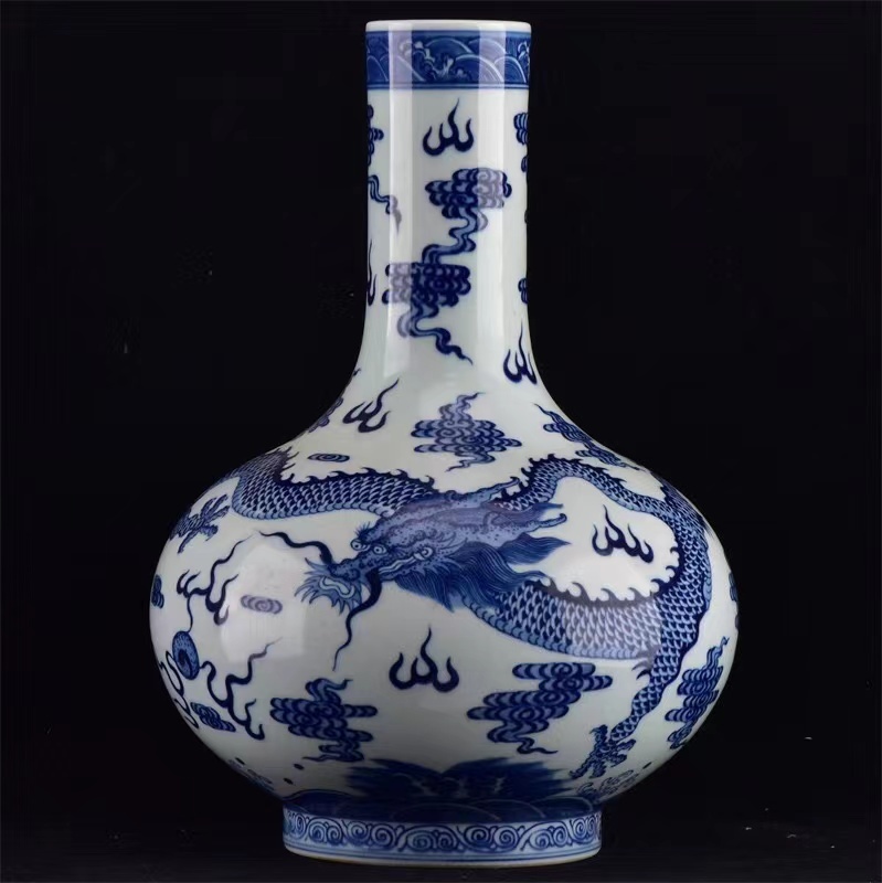 ◇旧蔵◇古美術 中国古玩 大清雍正年製款 青花海水龍紋天球瓶