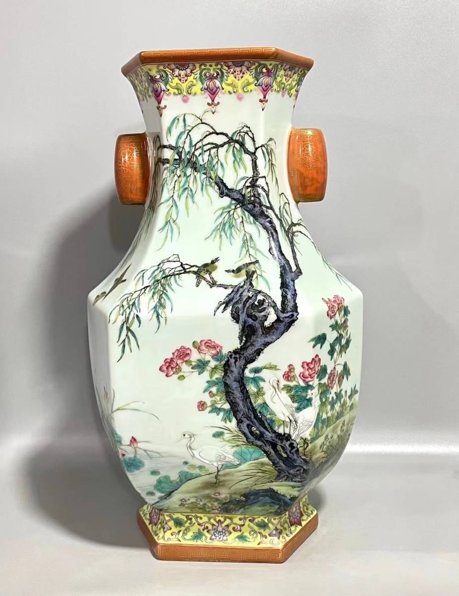 中国古玩 大清乾隆年製 花鳥図 花瓶 新品本物 円引き