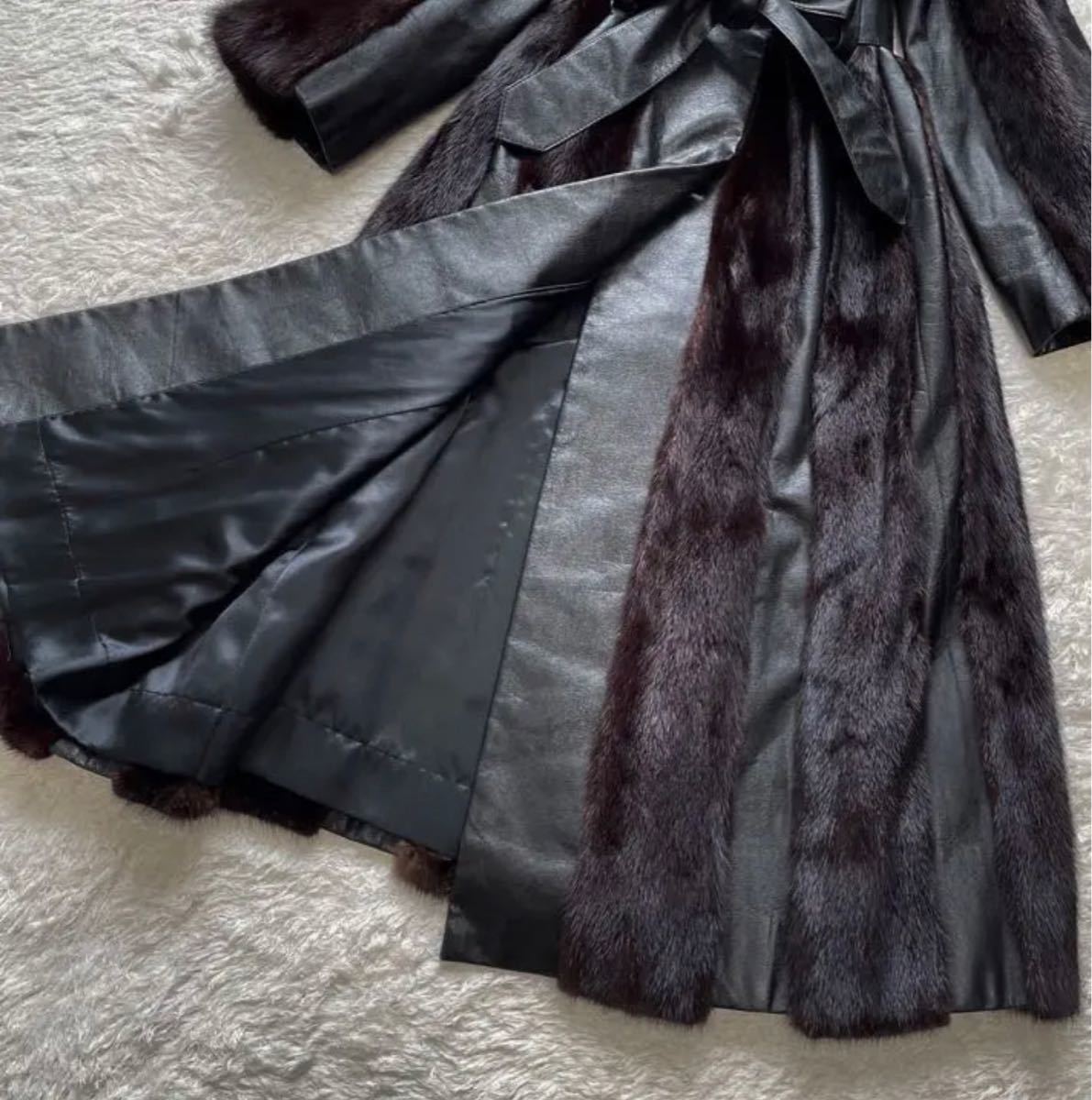 極美品 ムートンコート リアルファー ベルテッド 高級毛皮 レザー
