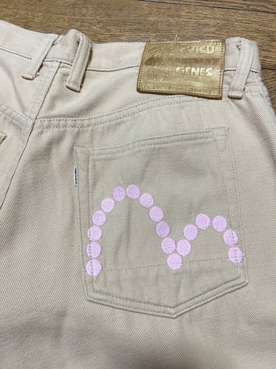 ※EVISU FAIRWAY GENES エヴィス エビス Lot 2005F ピンクドット刺繍 デニムパンツ ベージュ 日本製 35 　 BJBB.AA_画像4