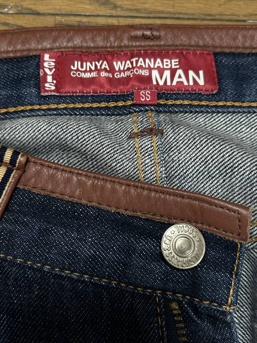 ※JUNYA WATANABE MAN COMME des GARCONS Levi's ジュンヤワタナベコムデギャルソンリーバイス WC-P202本革切替再構築デニム濃紺SS BJBB.AA_画像8