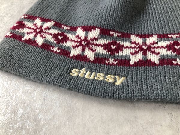 90年代ヴィンテージ STUSSY ロゴ刺繍 雪印ノルディック ニット キャップ ビーニー 帽子 ステューシー