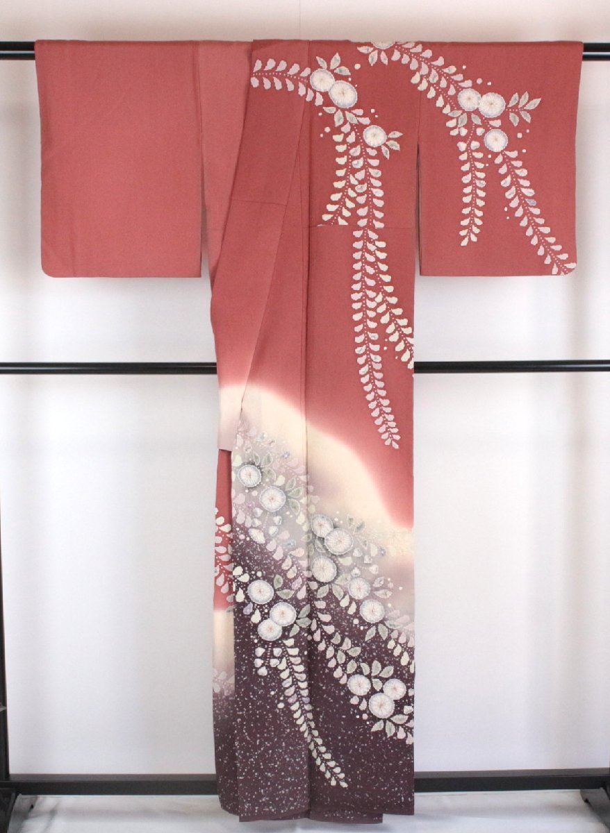 作家物 落款あり>正絹訪問着セット 辻が花文様 長襦袢付き パール ...